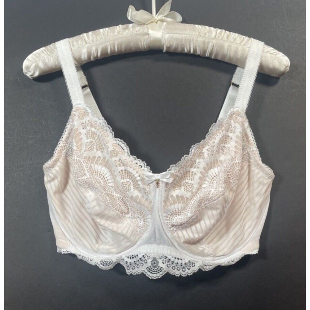 Amoena Karolina Bra Wire Lace Pocketed Post Mastectomy Tan  White 40DD